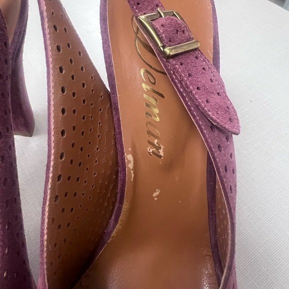 Delman Suede Retro Peep-toe Purple Heels - Picture 6 of 7